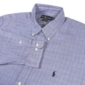 Ralph Lauren Mens Button‎ Down Shirt Long Sleeve Purple Glen Plaid Size 18 34/35